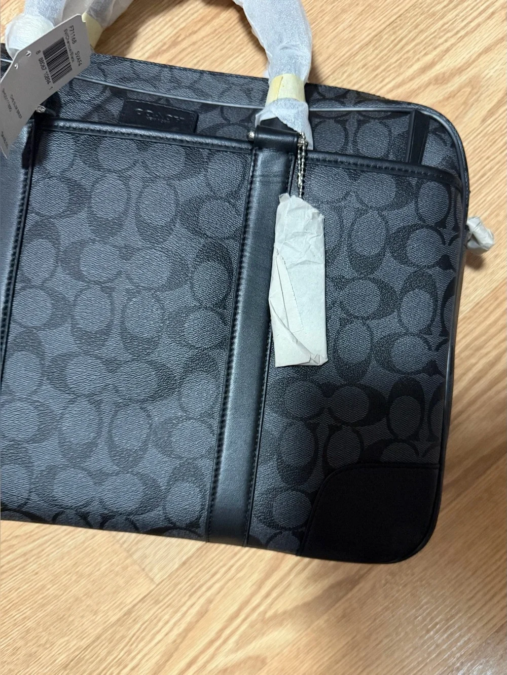 Coach Men's Charcoal Signature Briefcase with Black Trim